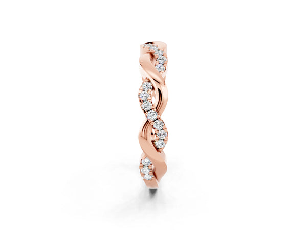 Rose gold Pavé Round Moissanite Twist Eternity Band with Shared Prong Setting