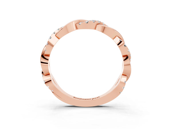 Rose gold Pavé Round Moissanite Twist Eternity Band with Shared Prong Setting