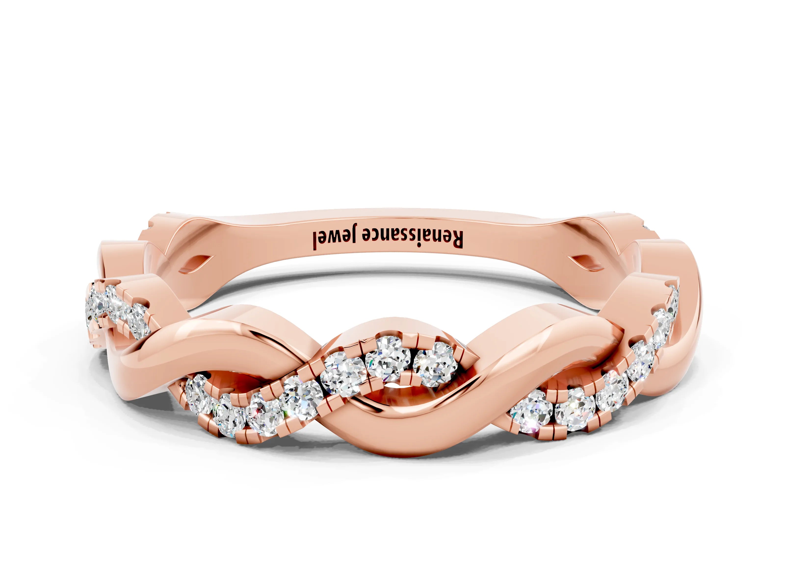 Rose gold Pavé Round Moissanite Twist Eternity Band with Shared Prong Setting_6