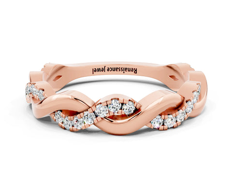 Rose gold Pavé Round Moissanite Twist Eternity Band with Shared Prong Setting_6
