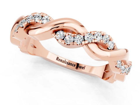 Rose gold Pavé Round Moissanite Twist Eternity Band with Shared Prong Setting_7