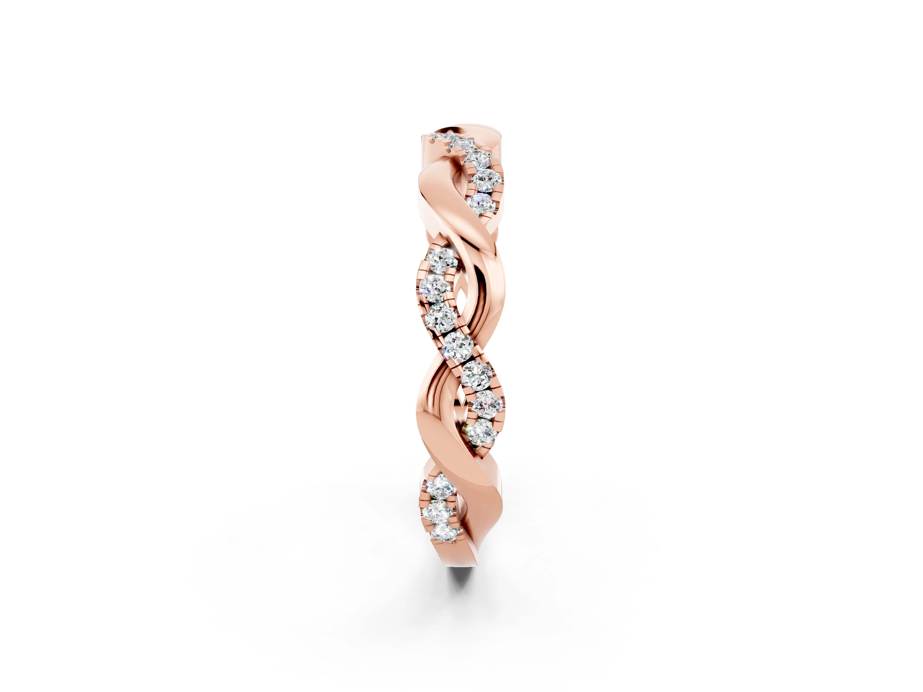 Rose gold Pavé Round Moissanite Twist Eternity Band with Shared Prong Setting_8