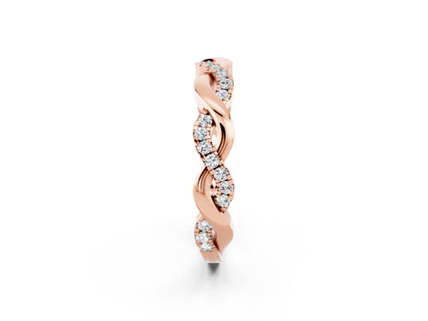 Rose gold Pavé Round Moissanite Twist Eternity Band with Shared Prong Setting_8
