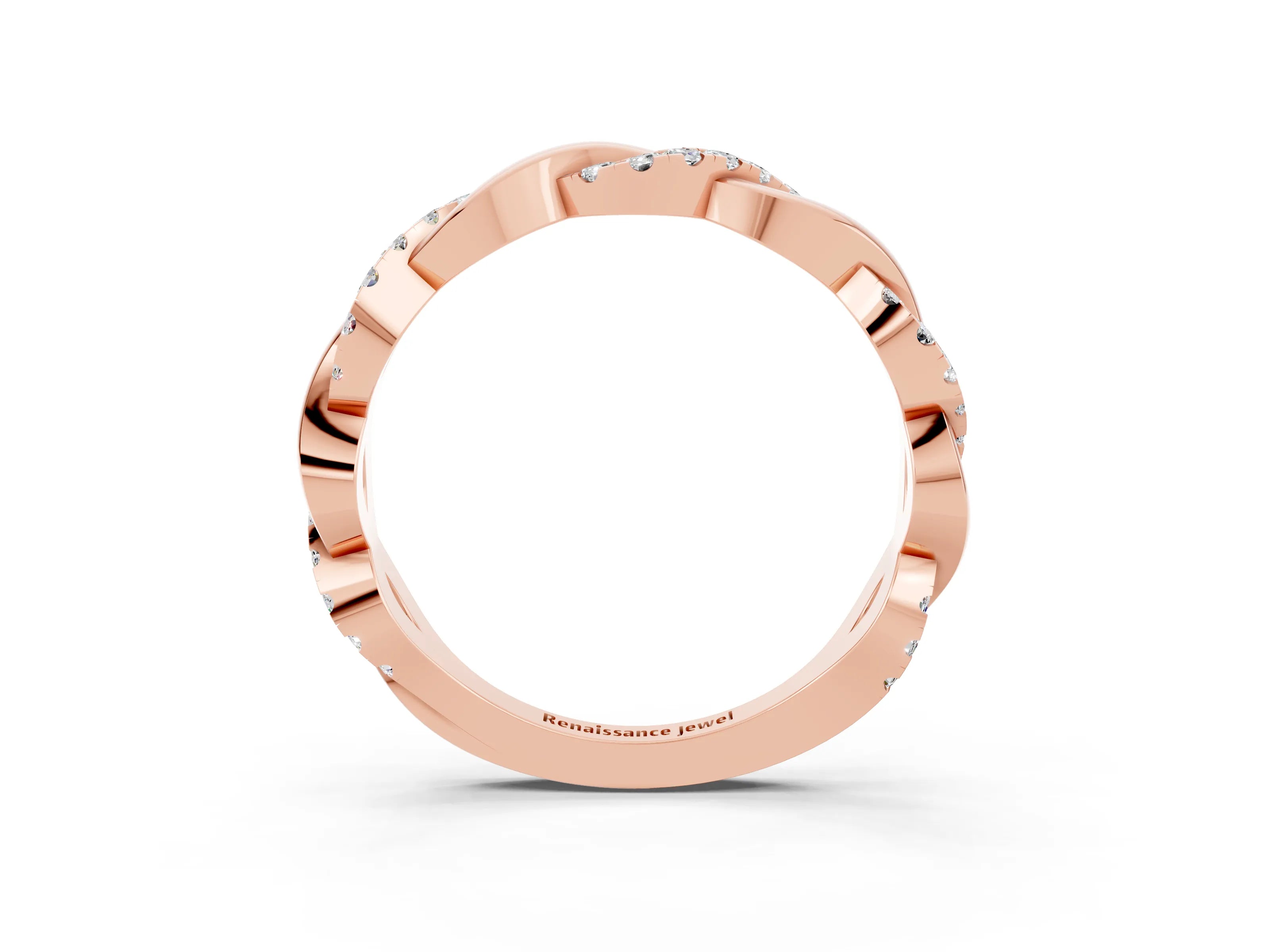 Rose gold Pavé Round Moissanite Twist Eternity Band with Shared Prong Setting_9