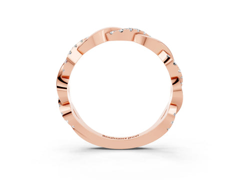 Rose gold Pavé Round Moissanite Twist Eternity Band with Shared Prong Setting_9