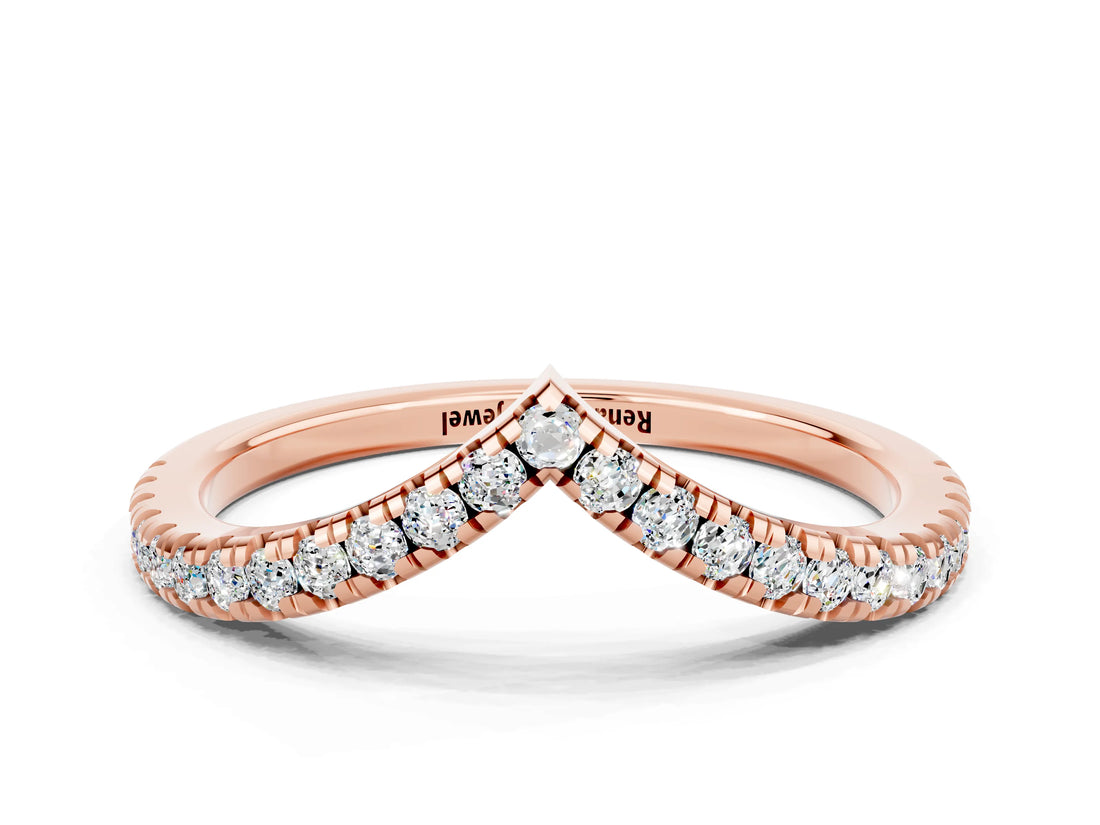 Rose gold Pavé Round Moissanite V-Shaped Chevron Band with Shared Prong Setting_6