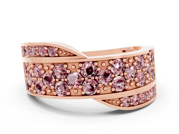 Rose gold Pavé Round Morganite Crossover Band with Bead Prong Setting