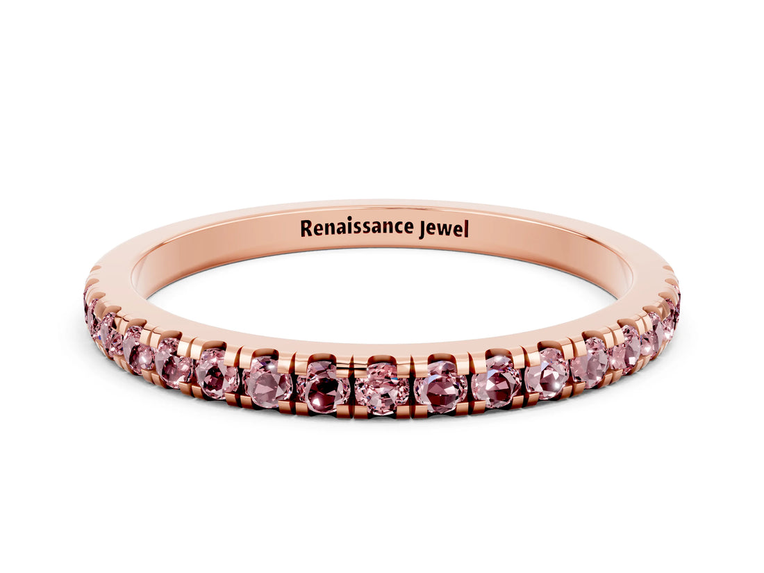 Rose gold Pavé Round Morganite Half Eternity Band with Shared Prong Setting_6