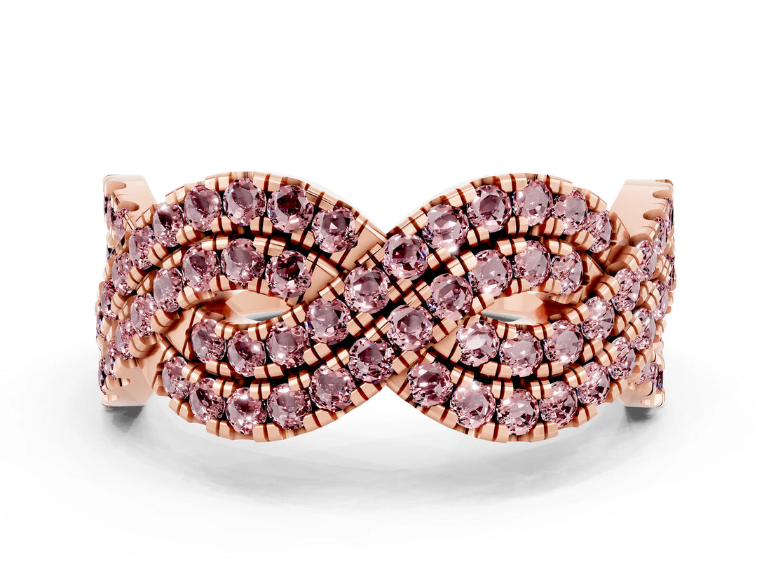 Rose gold Pavé Round Morganite Infinity Twist Band with Shared Prong Setting_6