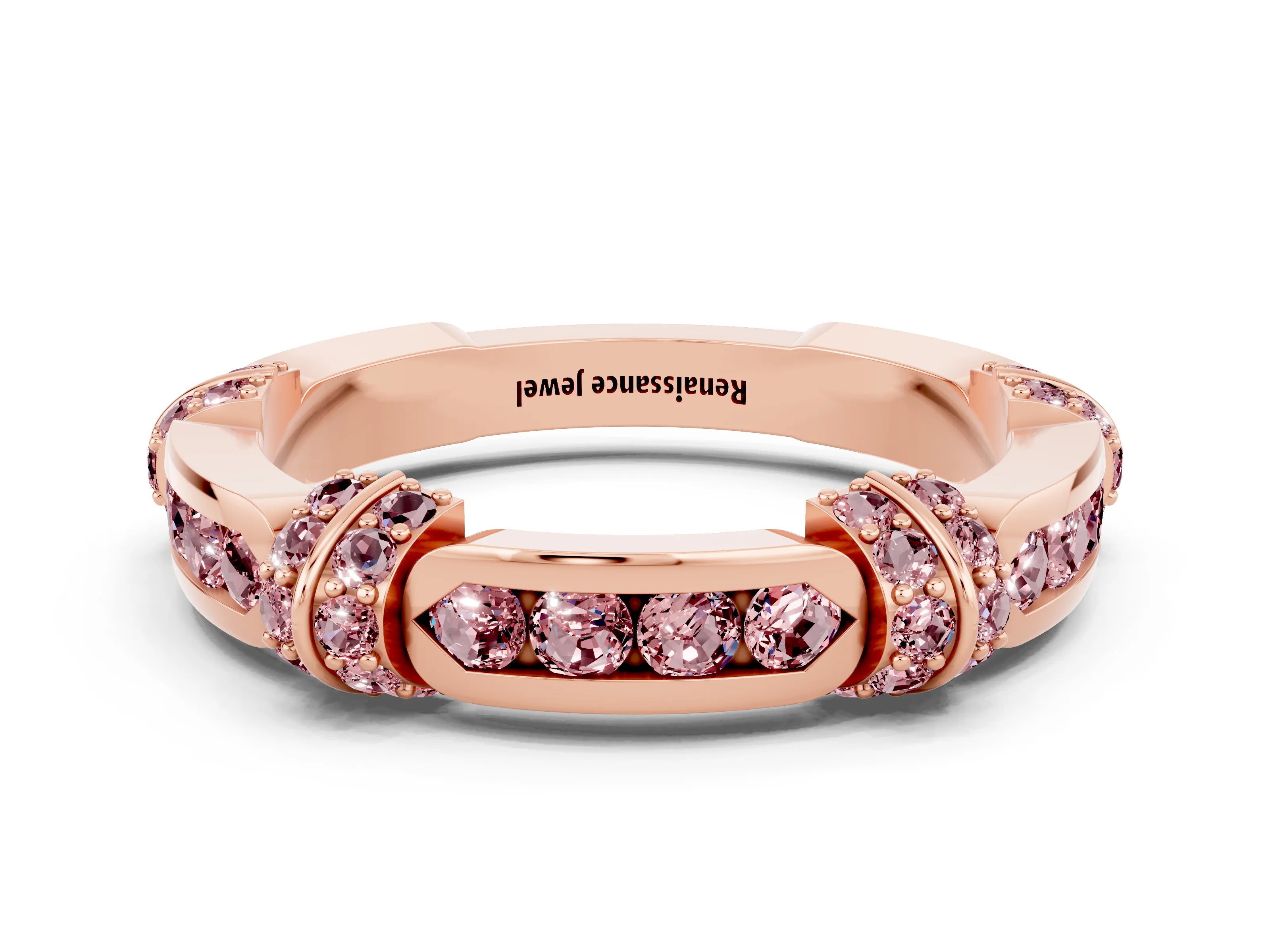 Rose gold Pavé Round Morganite Link Band with Bezel Setting_30