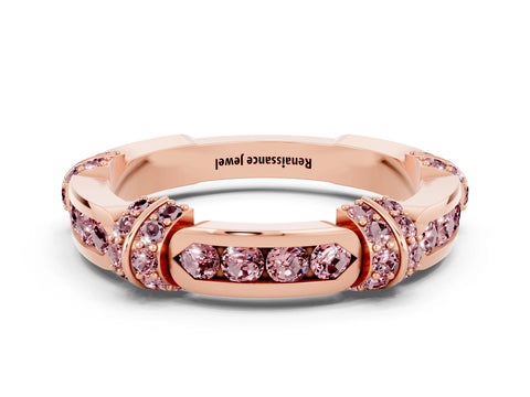 Rose gold Pavé Round Morganite Link Band with Bezel Setting_30