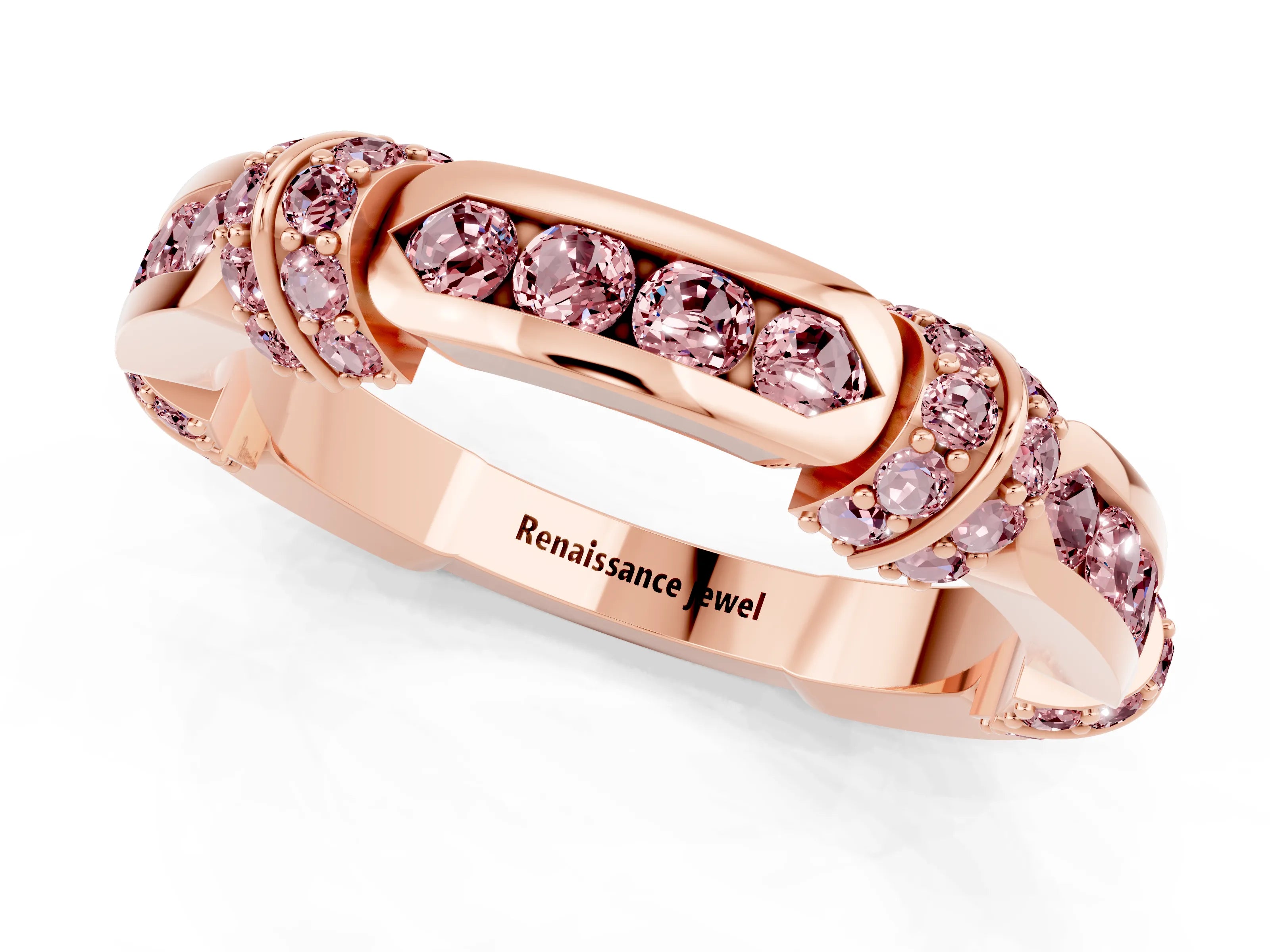 Rose gold Pavé Round Morganite Link Band with Bezel Setting_31