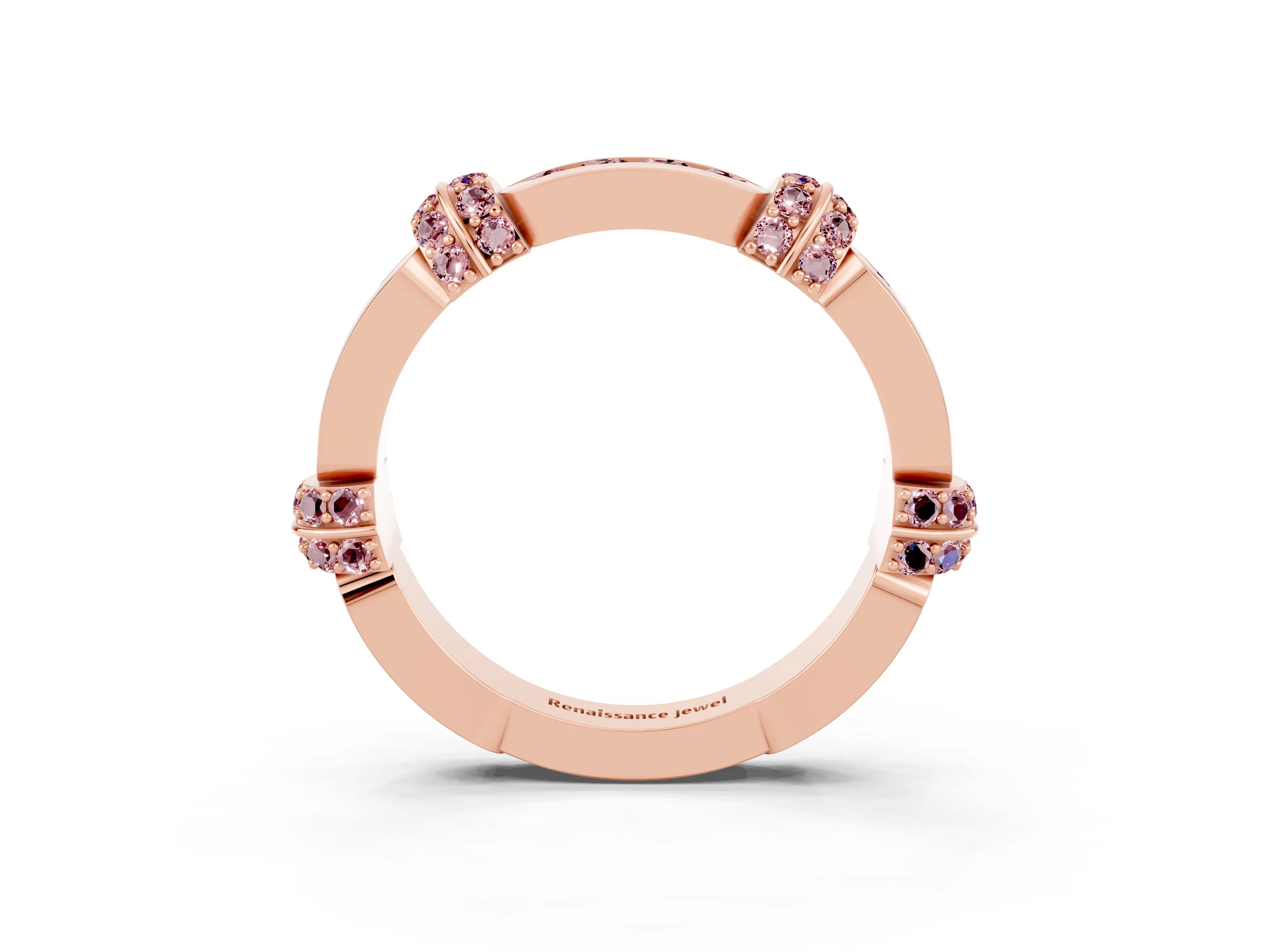 Rose gold Pavé Round Morganite Link Band with Bezel Setting_33