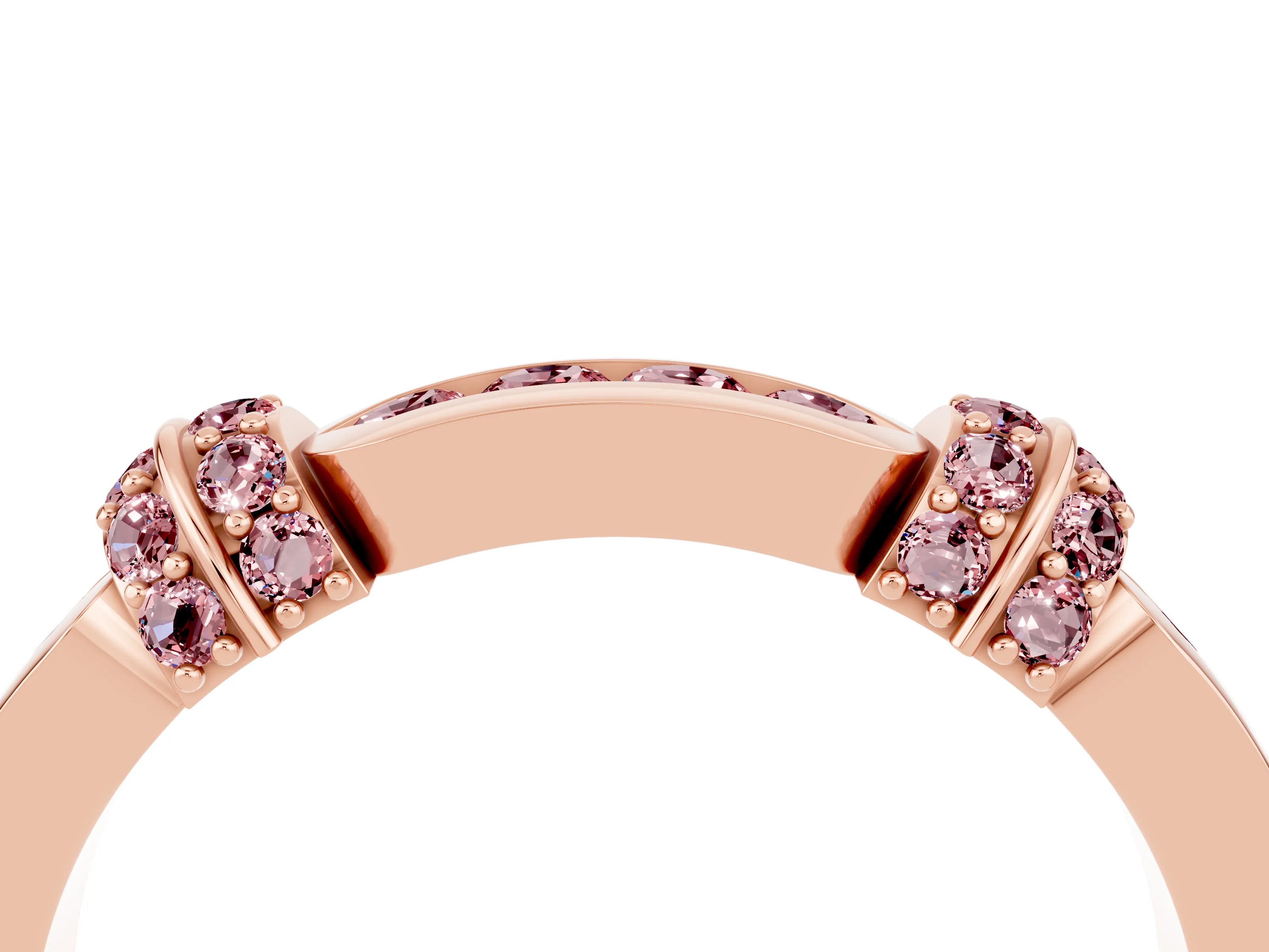 Rose gold Pavé Round Morganite Link Band with Bezel Setting_34