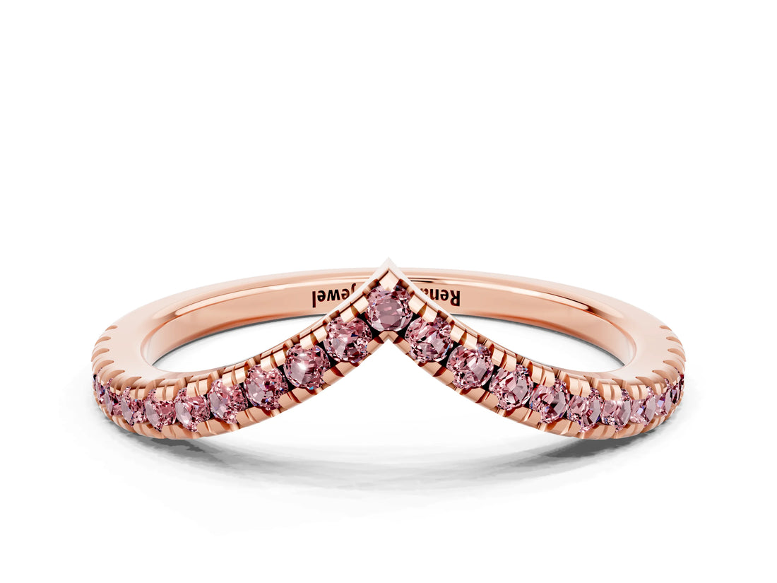 Rose gold Pavé Round Morganite V-Shaped Chevron Band with Shared Prong Setting_6