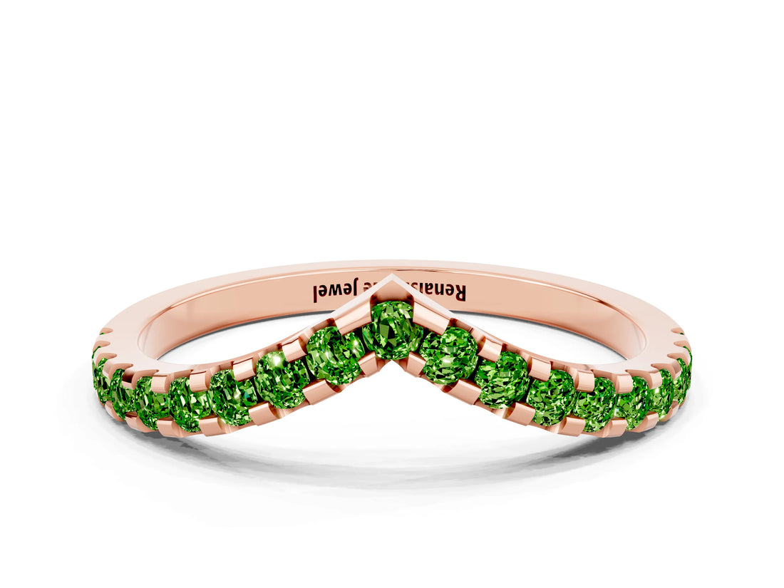 Rose gold Pavé Round Peridot Chevron Band with Shared Prong Setting_6