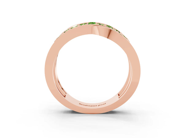 Rose gold Pavé Round Peridot Crossover Band with Bead Prong Setting