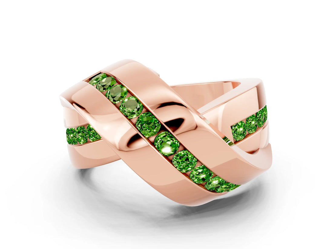 Rose gold Pavé Round Peridot Crossover Band with Channel Setting_6