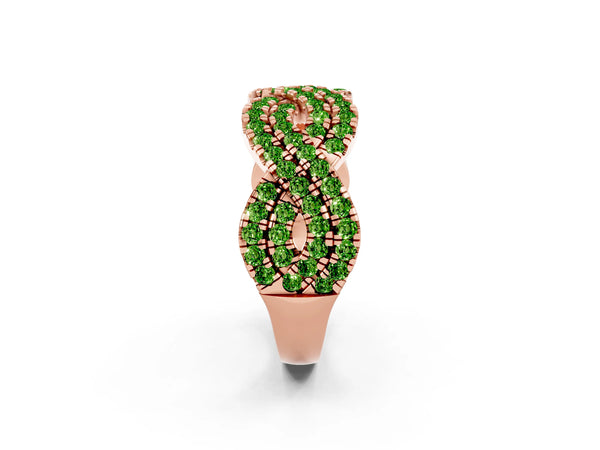 Rose Gold Round Peridot Pave Infinity Twist Wedding Band with Shared Prongs