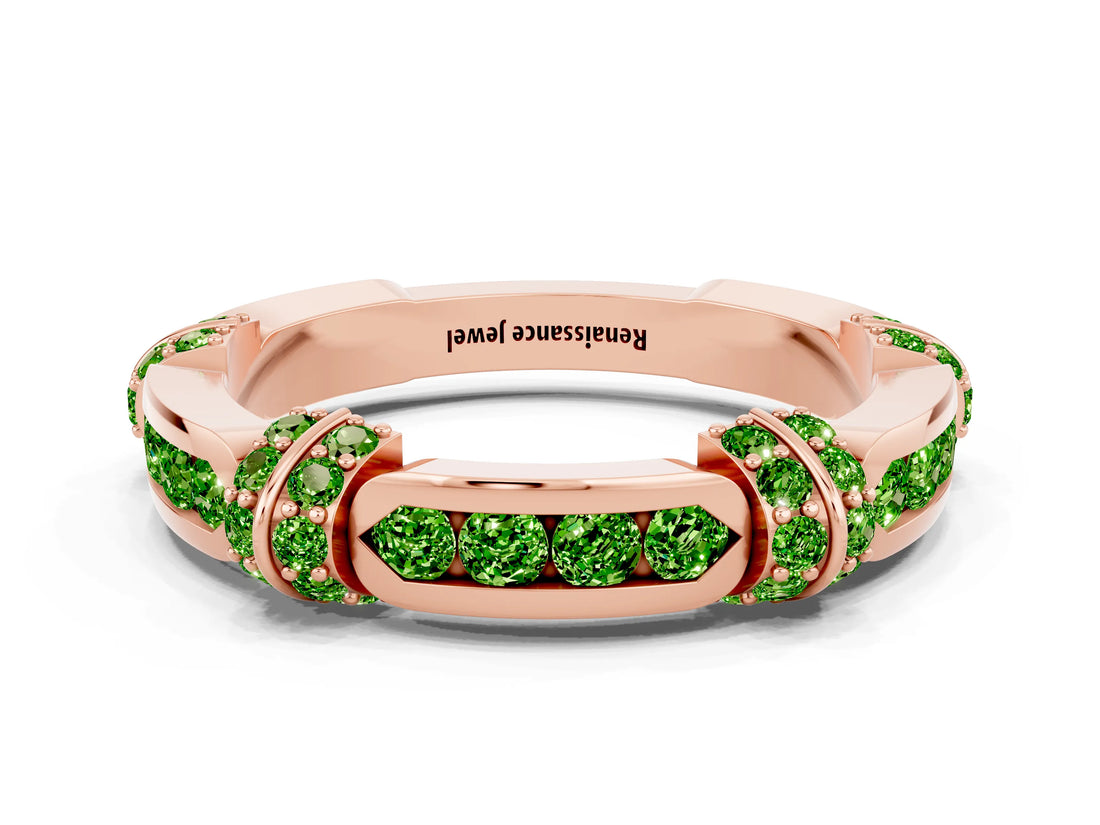 Rose gold Pavé Round Peridot Link Band with Bezel Setting_30
