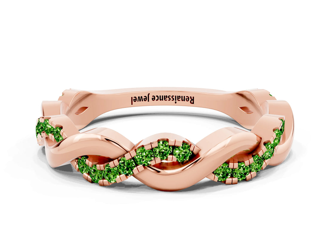 Rose gold Pavé Round Peridot Twist Eternity Band with Shared Prong Setting_30