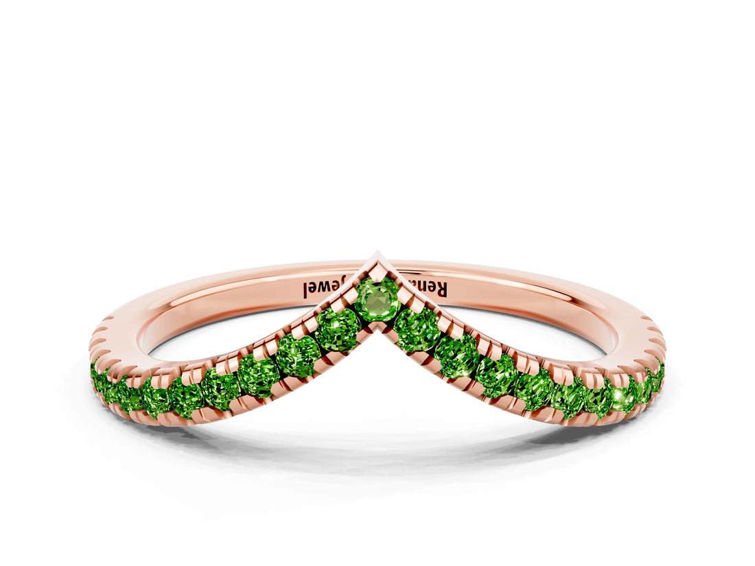 Rose gold Pavé Round Peridot V-Shaped Chevron Band with Shared Prong Setting_6