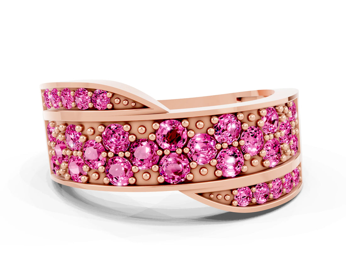 Rose gold Pavé Round Pink Sapphire Crossover Band with Bead Prong Setting_6