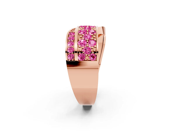 Rose gold Pavé Round Pink Sapphire Crossover Band with Bead Prong Setting
