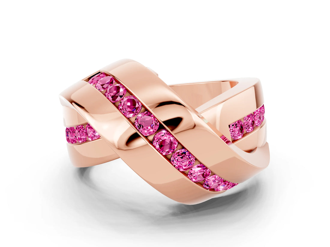 Rose gold Pavé Round Pink Sapphire Crossover Band with Channel Setting_18