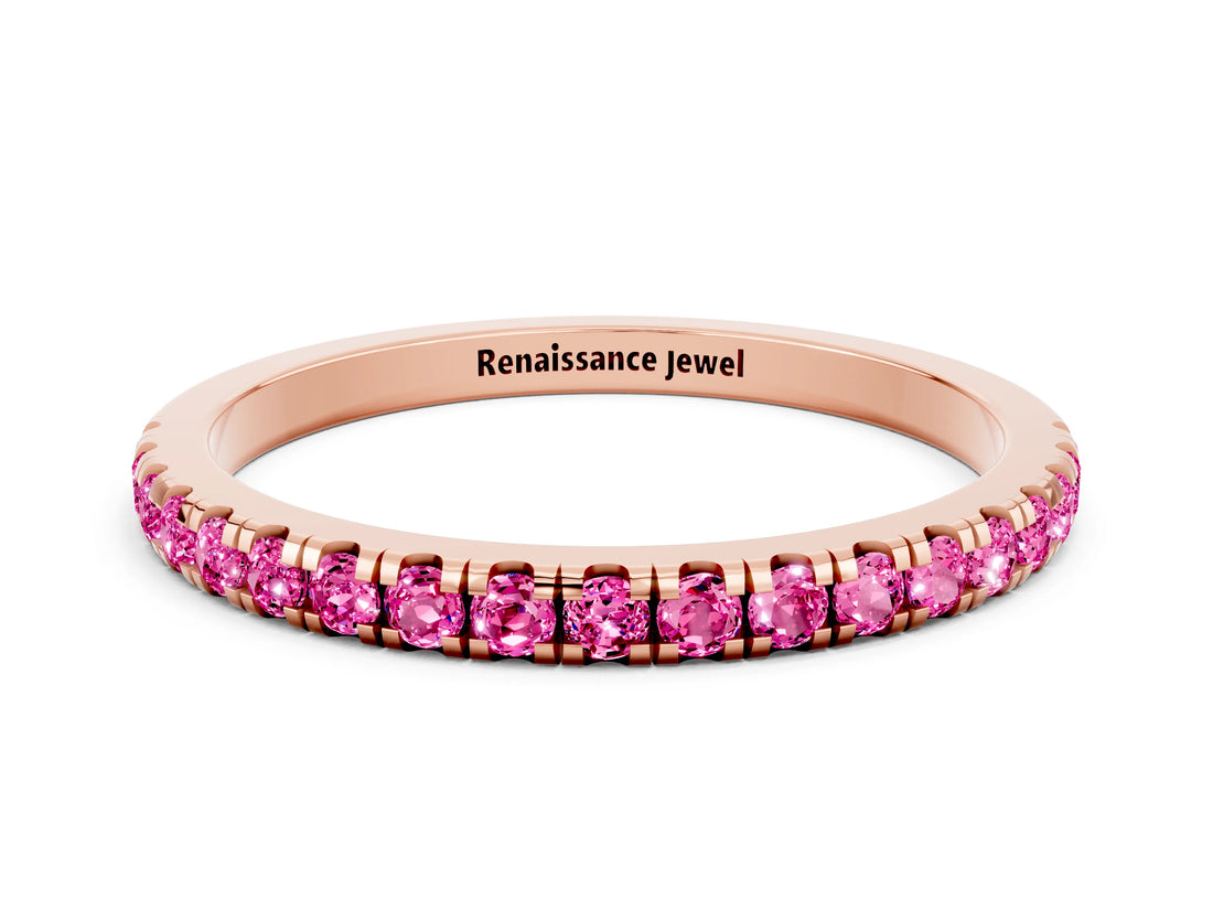 Rose gold Pavé Round Pink Sapphire Half Eternity Band with Shared Prong Setting_18