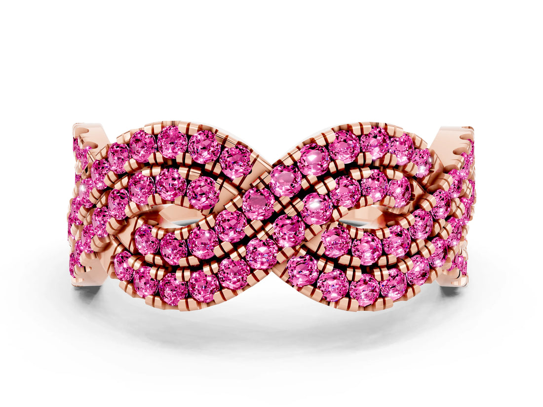 Rose gold Pavé Round Pink Sapphire Infinity Twist Band with Shared Prong Setting_6