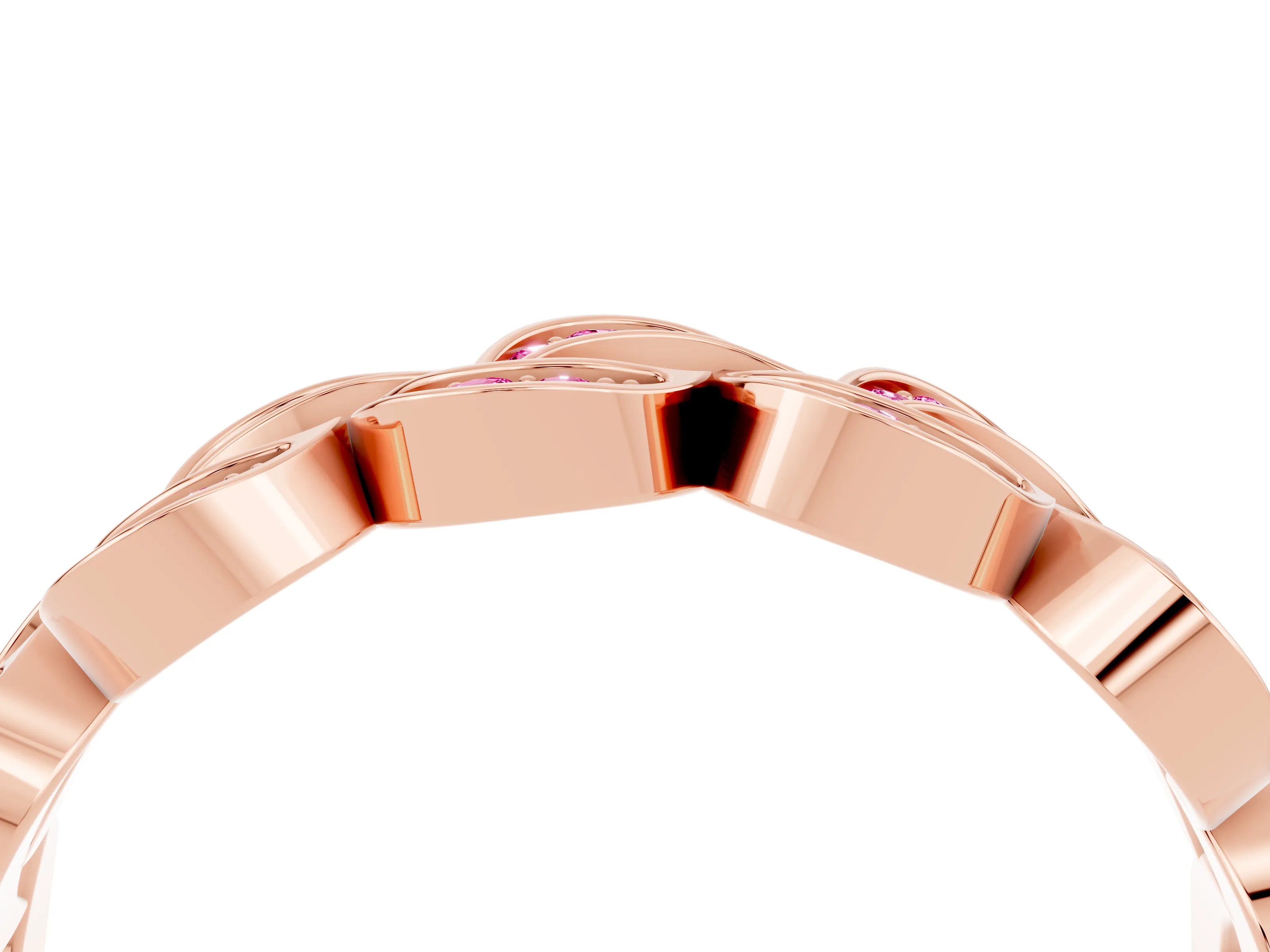 Rose gold Pavé Round Pink Sapphire Interlocking Eternity Band with Bezel Prong Setting_10