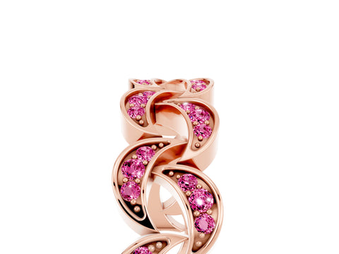 Rose gold Pavé Round Pink Sapphire Interlocking Eternity Band with Bezel Prong Setting_11