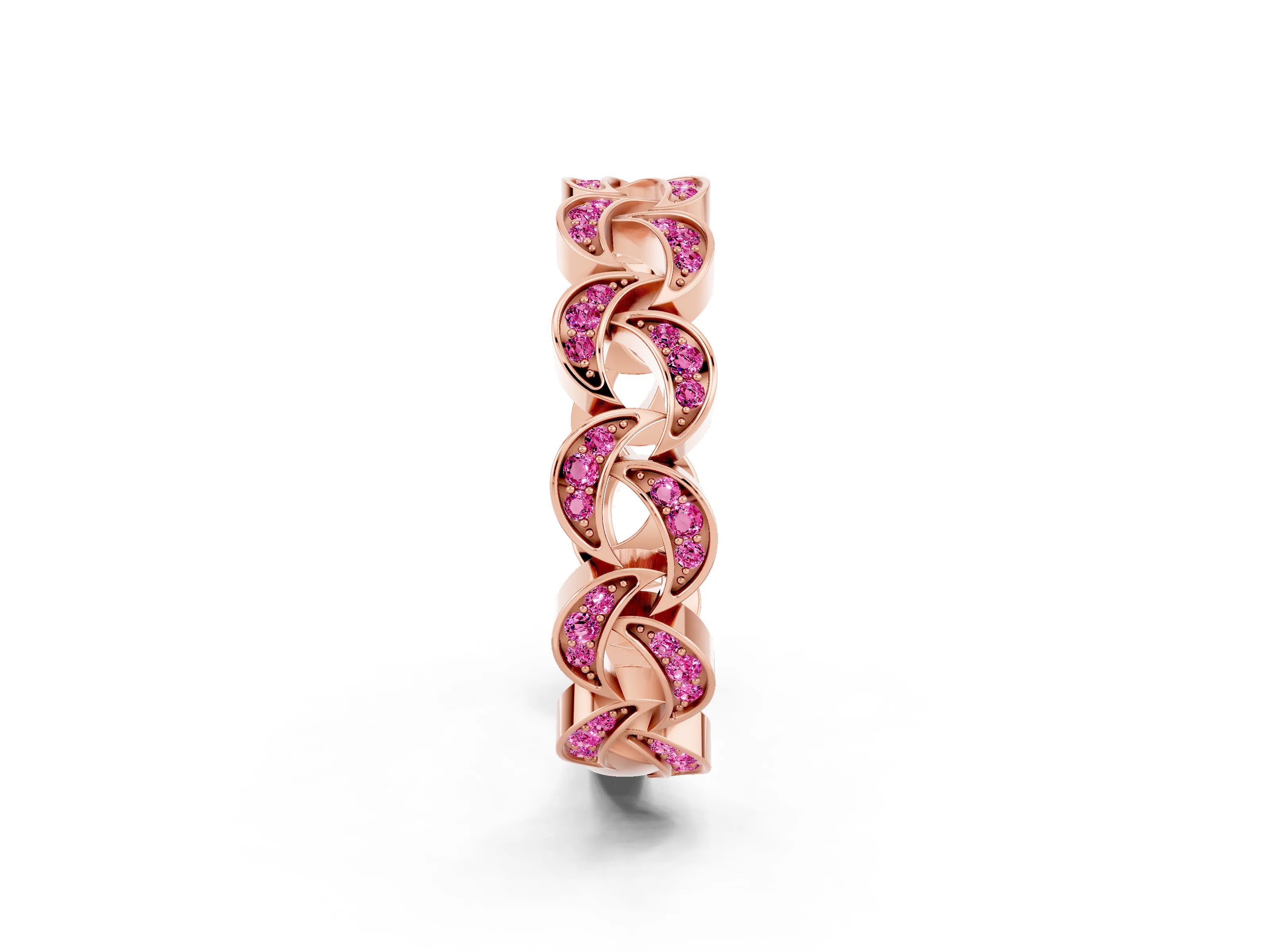 Rose gold Pavé Round Pink Sapphire Interlocking Eternity Band with Bezel Prong Setting_8