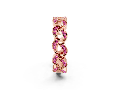 Rose gold Pavé Round Pink Sapphire Interlocking Eternity Band with Bezel Prong Setting_8