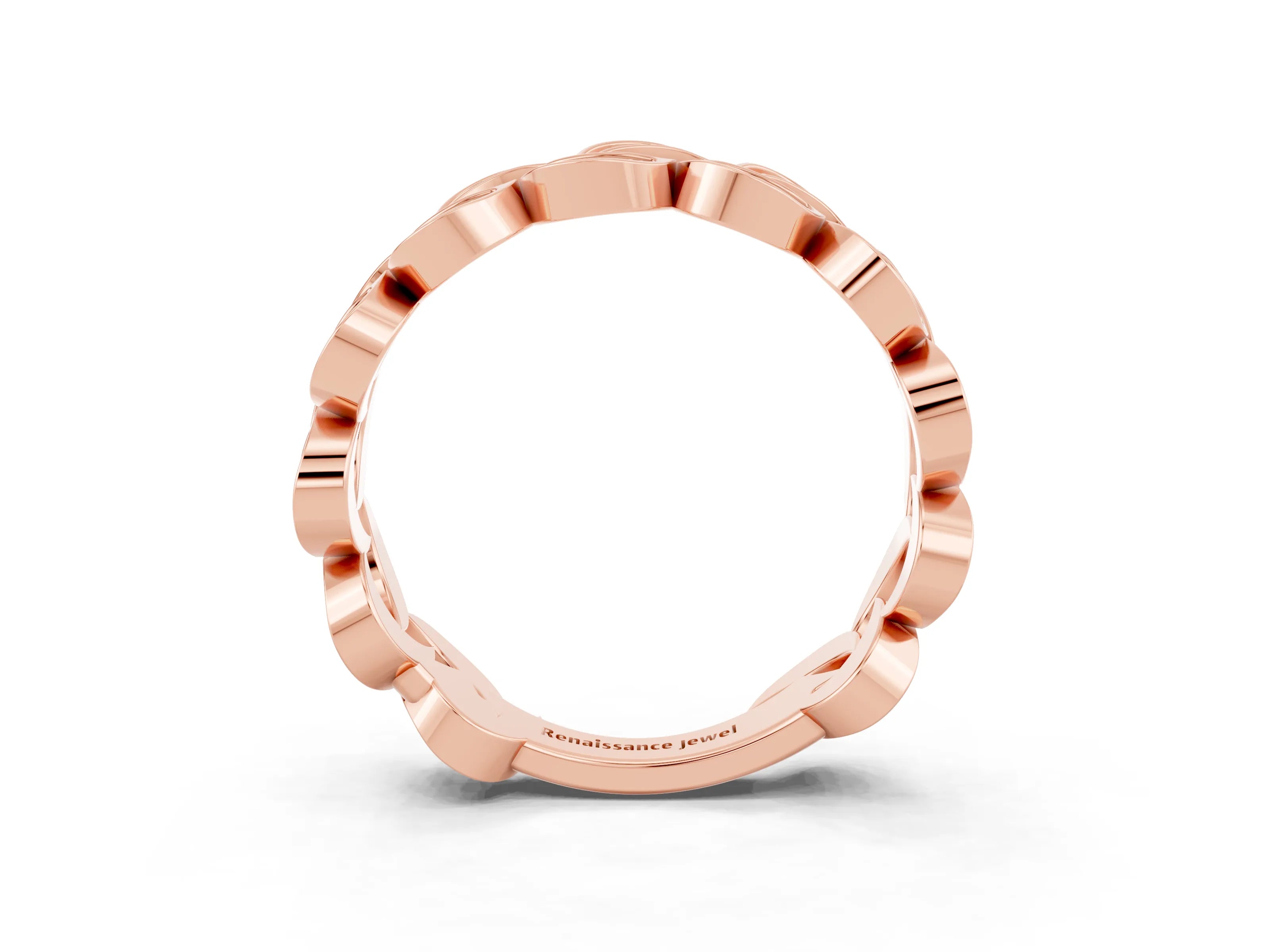 Rose gold Pavé Round Pink Sapphire Interlocking Eternity Band with Bezel Prong Setting_9