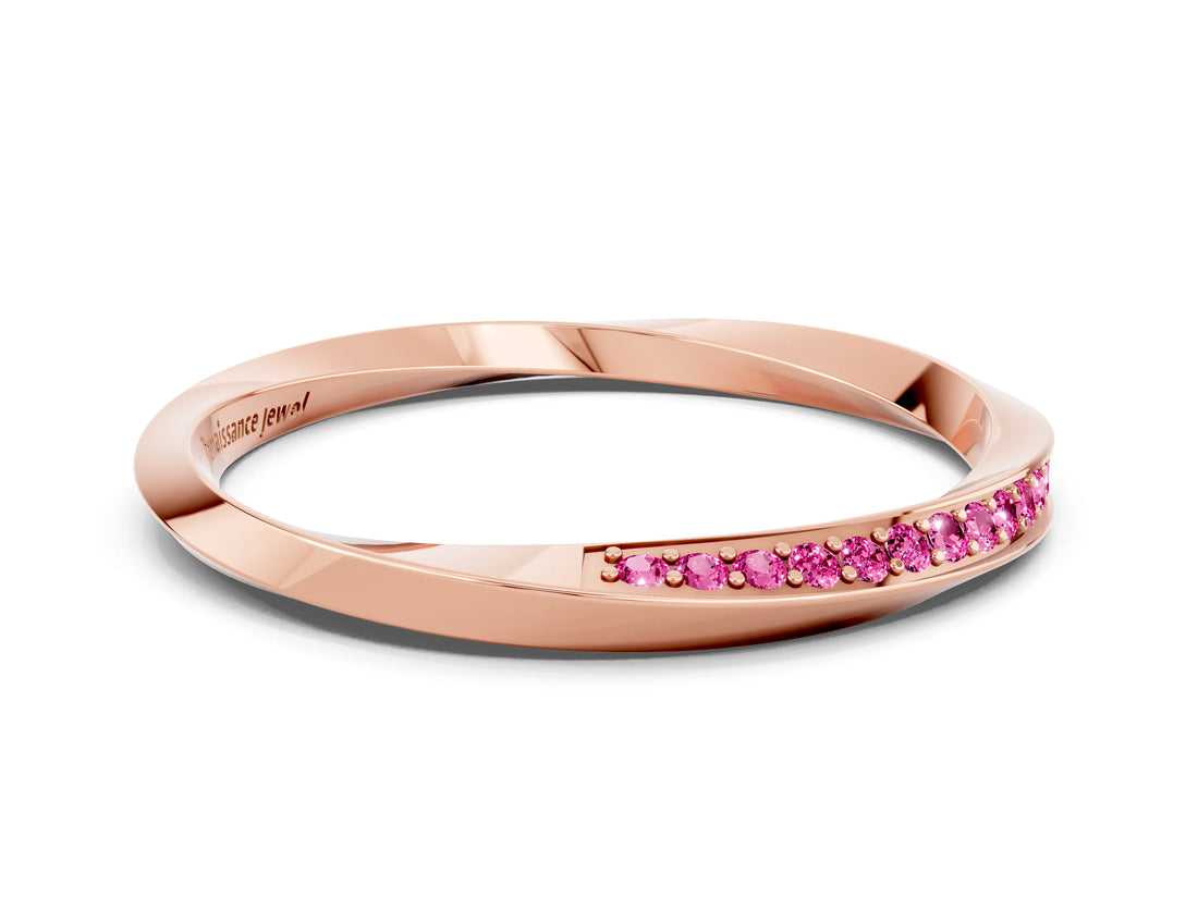 Rose gold Pavé Round Pink Sapphire Twist Band_18