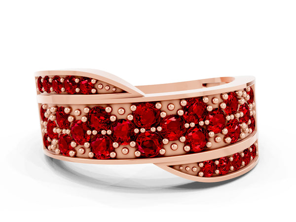 Rose gold Pavé Round Ruby Crossover Band with Bead Prong Setting