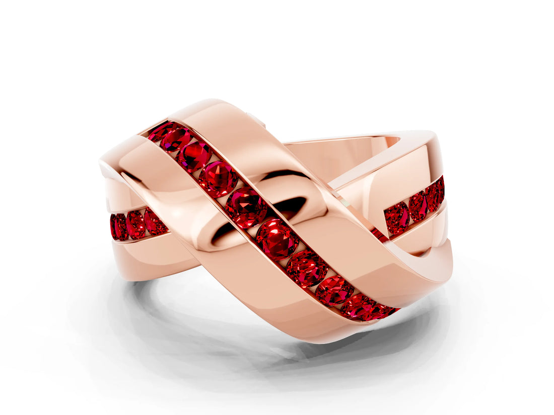 Rose gold Pavé Round Ruby Crossover Band with Channel Setting_6