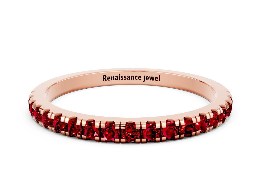Rose gold Pavé Round Ruby Half Eternity Band with Shared Prong Setting_6