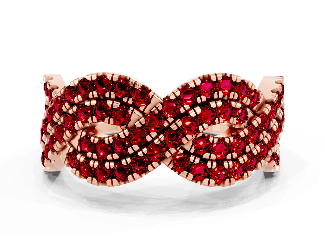 Rose gold Pavé Round Ruby Infinity Twist Band with Shared Prong Setting_6