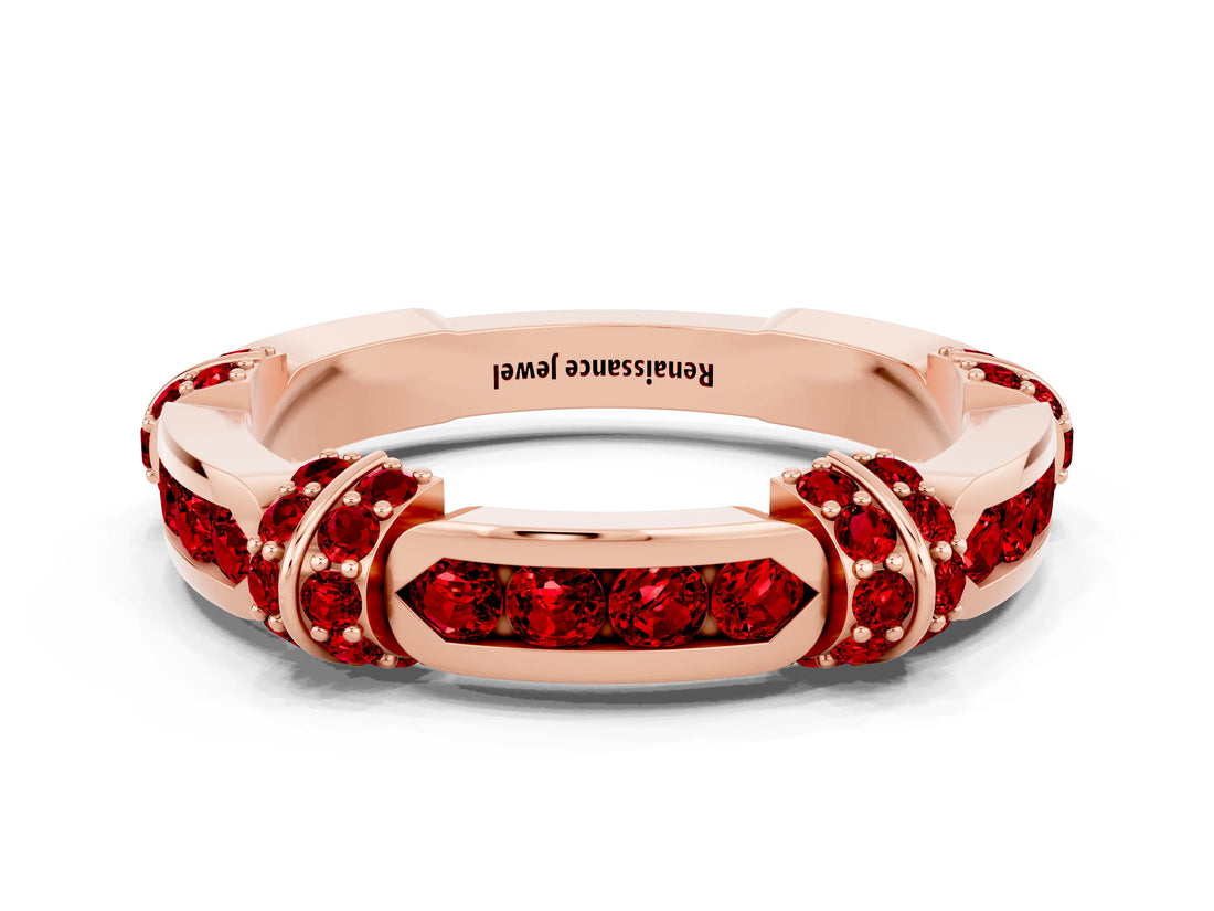 Rose gold Pavé Round Ruby Link Band with Bezel Setting_30