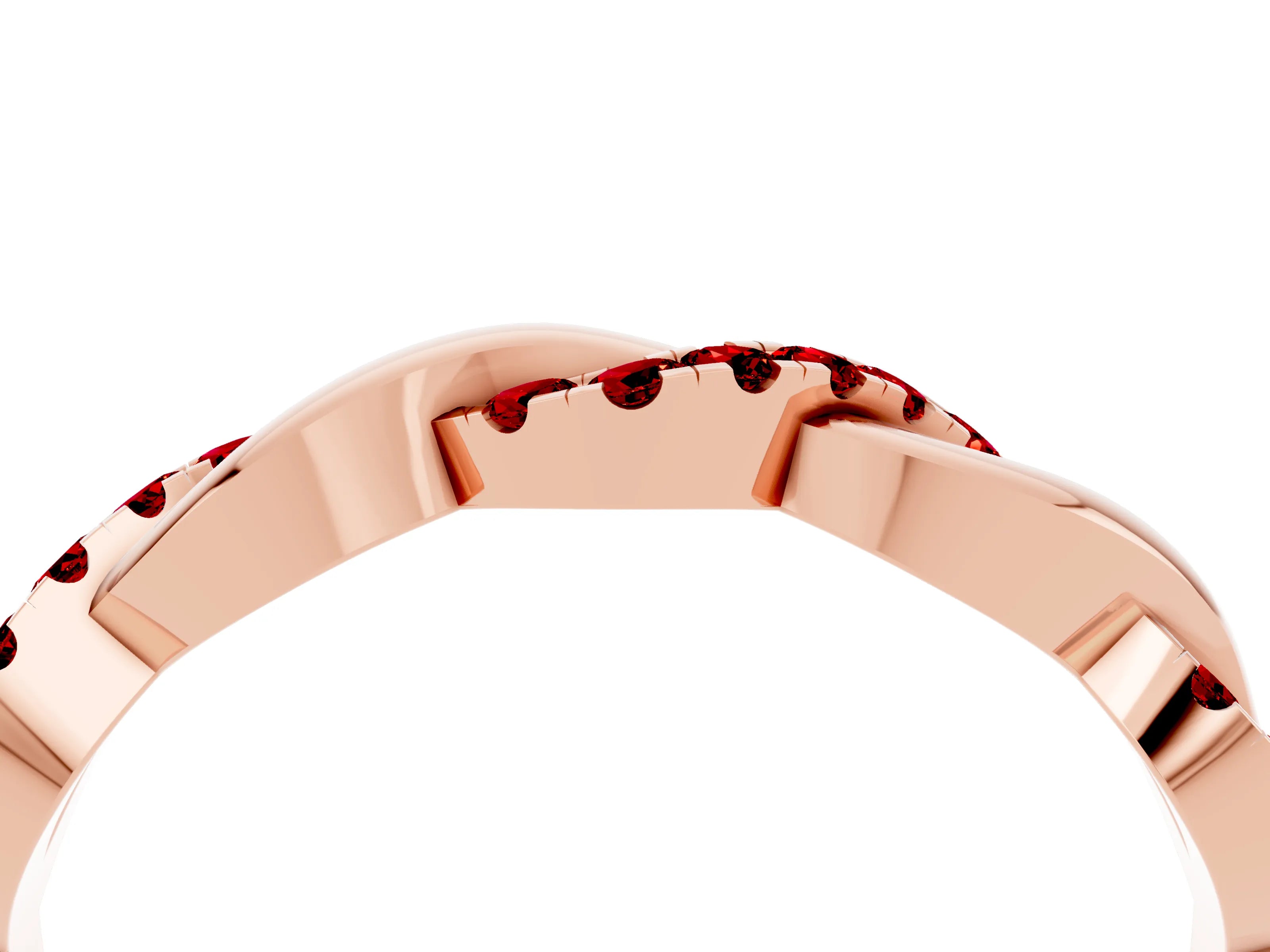 Rose gold Pavé Round Ruby Twist Eternity Band with Shared Prong Setting_10