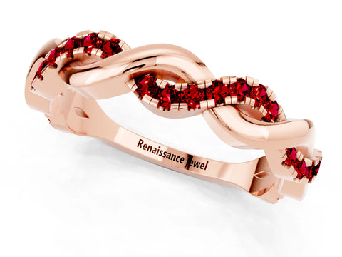 Rose gold Pavé Round Ruby Twist Eternity Band with Shared Prong Setting_7
