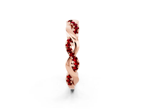 Rose gold Pavé Round Ruby Twist Eternity Band with Shared Prong Setting_8
