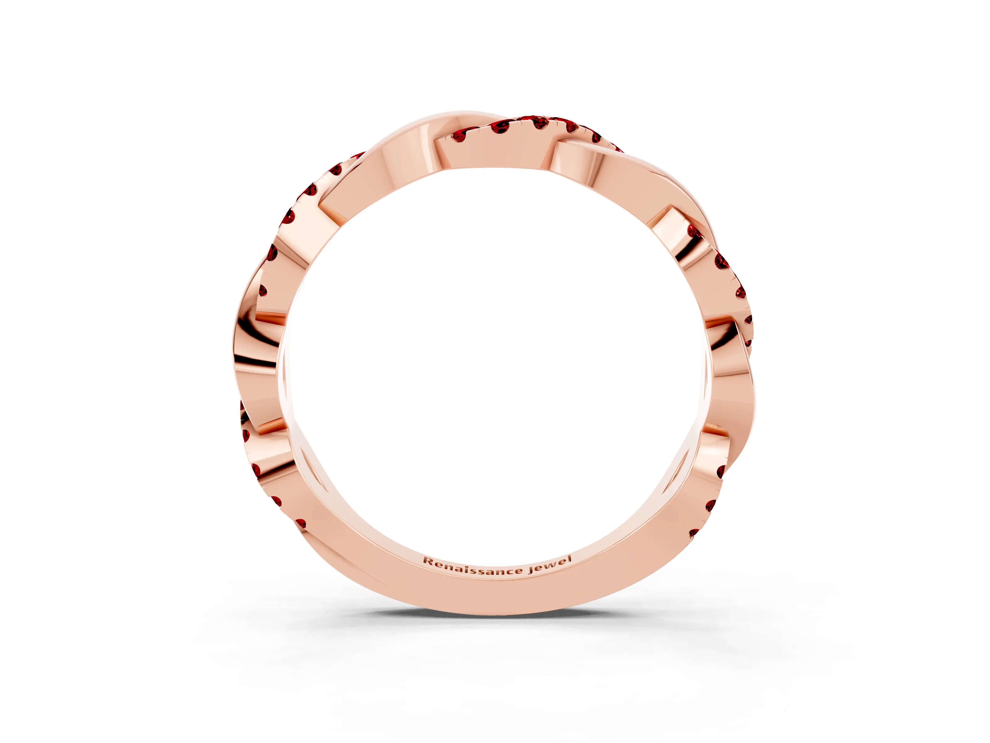 Rose gold Pavé Round Ruby Twist Eternity Band with Shared Prong Setting_9