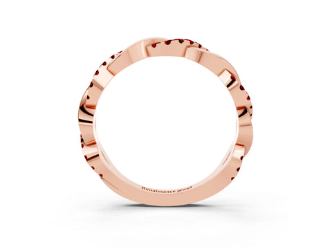 Rose gold Pavé Round Ruby Twist Eternity Band with Shared Prong Setting_9