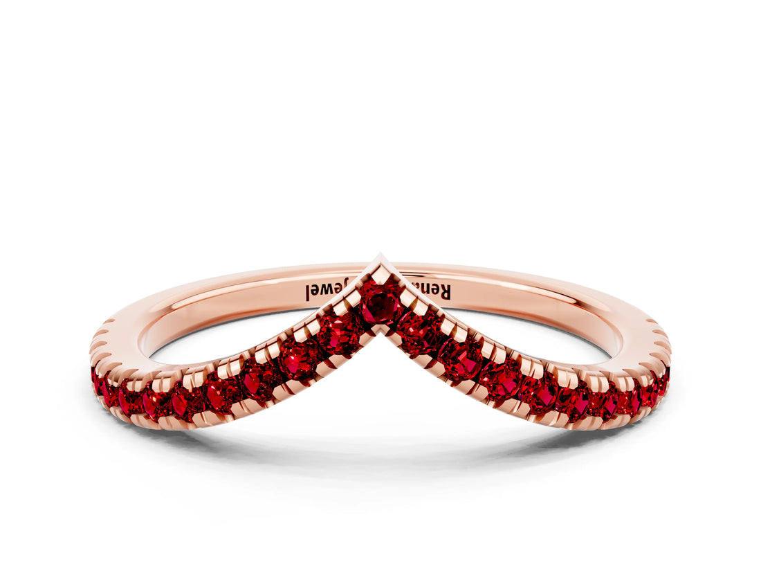 Rose gold Pavé Round Ruby V-Shaped Chevron Band with Shared Prong Setting_6