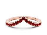 Rose gold Pavé Round Ruby V-Shaped Chevron Band with Shared Prong Setting_6