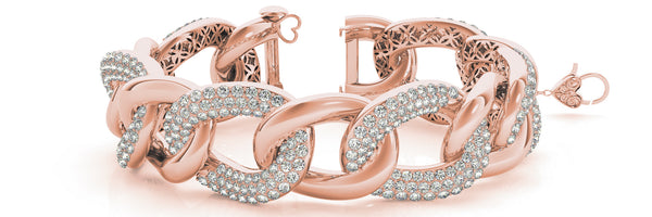 Rose gold Pavé Round Stone Chain Link Bracelet with Heart Clasp